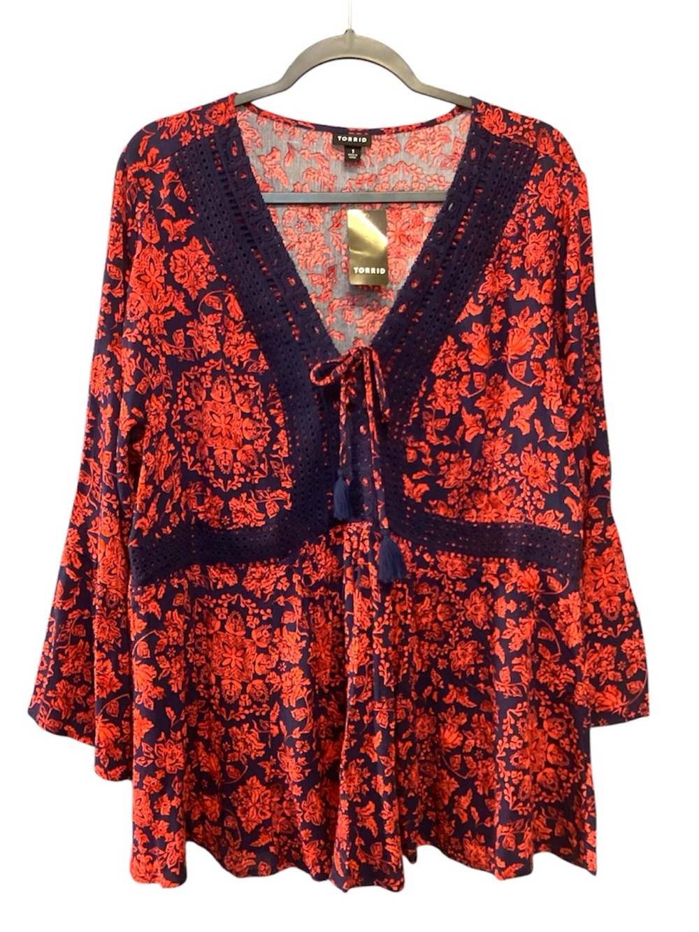 NWT Torrid Red & Blue Boho Floral Top